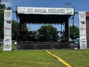 Stage setup at Okie Noodling Tournament